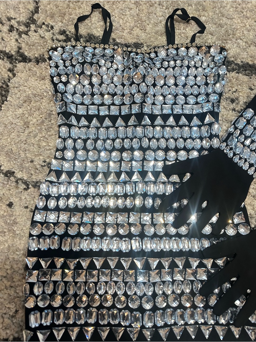 Embellished Black Crystal-Accent Bodycon Dress